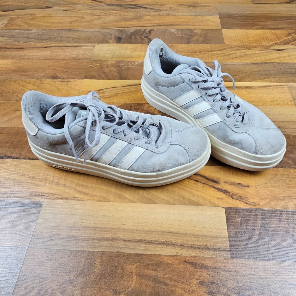 adidas VL Court Bold Platform Sneakers Grey Suede Casual Streetwear Size 8.5